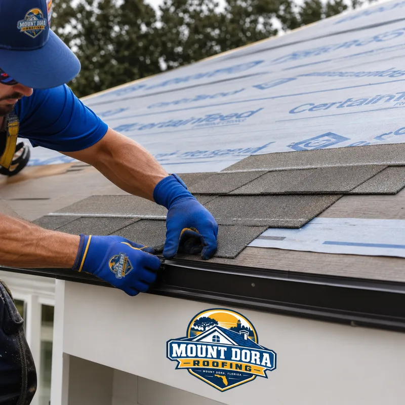 Correct roof replacement details showing drip edge, lapped underlayment, starter strip, and aligned shingles